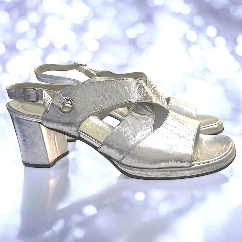 Socialite Metallic Silver Slingback Block Heel Sandals